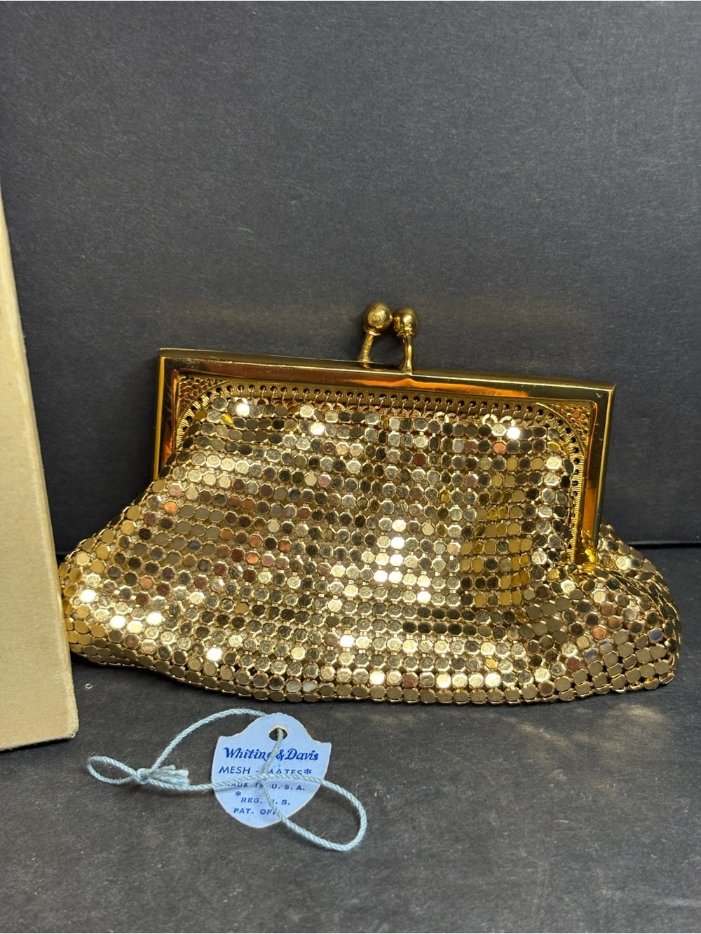 Whiting & Davis Gold Kiss Lock Mesh Evening Coin Clutch Vintage Coin Purse - Picture 4 of 14